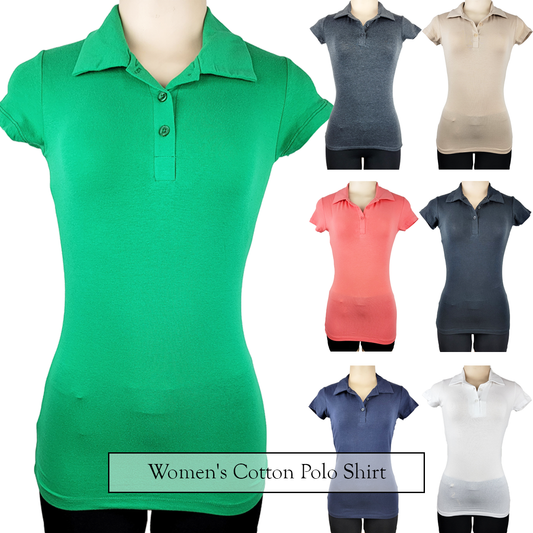 Rosia Women's Short Sleeve Cotton Polo Shirt w/ Stretch Solid Color SMALL ONLY