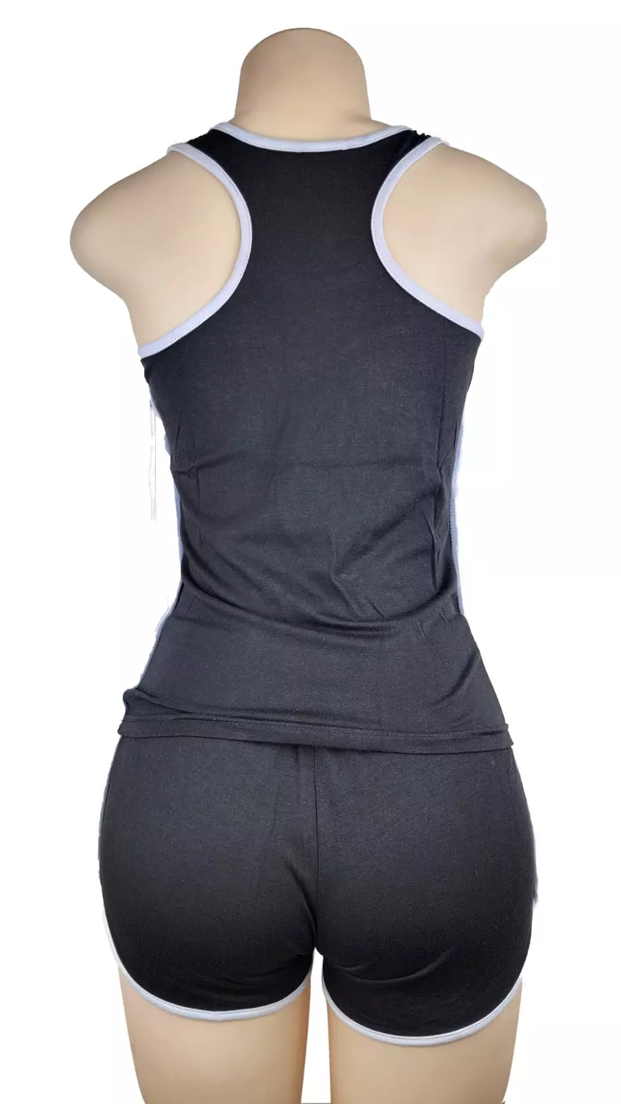 Black & White Activewear Set: High-Stretch Tank Top & Shorts (Cotton Blend, Side Slits)